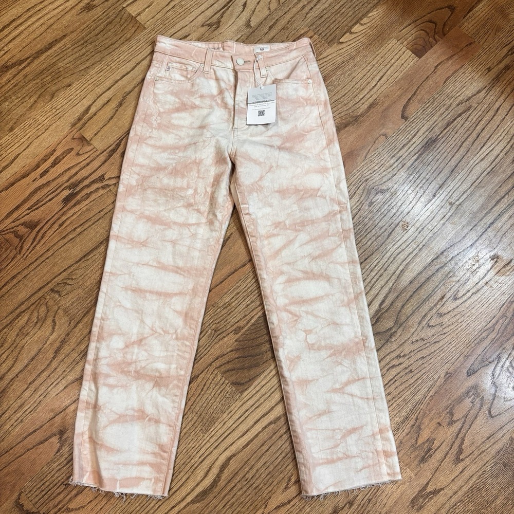 AG Alexxis Crop‎ Jeans Women 28 High Rise Vintage Straight Pink Tie Dye Raw Hem